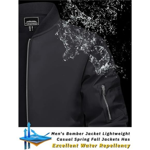 Mens Bomber Jacket Lightweight Casual Windbreaker Zip Up Coat Multi Pocket Sprin - Picture 2 of 7